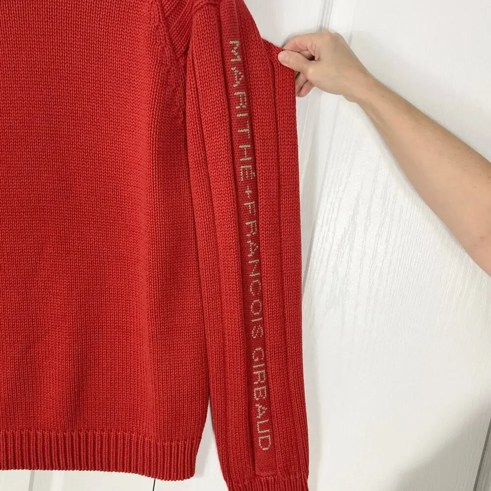 NWOT VINTAGE MARITHE FRANCOIS GIRBAUD Sweater Men L Red LogoSpellOut Turtleneck